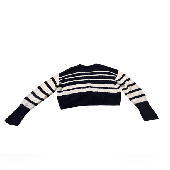ZARA Cropped Striped Knit Sweater Cardigan Navy White Coastal Grandma Preppy Sml - Picture 6 of 6